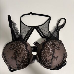 2 Piece New Victoria Secret Very Sexy Black Lace Push Up Bra 34C MSRP:$131